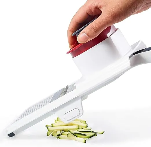 Zyliss Easy Control Handheld Slicer - Vegetable Slicer & Chopper - Fruit Cutter - Handheld Slicer with Two Stainless Steel Blades - Dishwasher Safe - White/Red, 13 inches