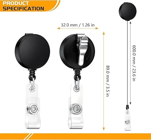 Badge Reels Retractable,Student Badge Holders,Retractable ID Name Badge Holder Reels with Alligator Clip (2 Pack Black)