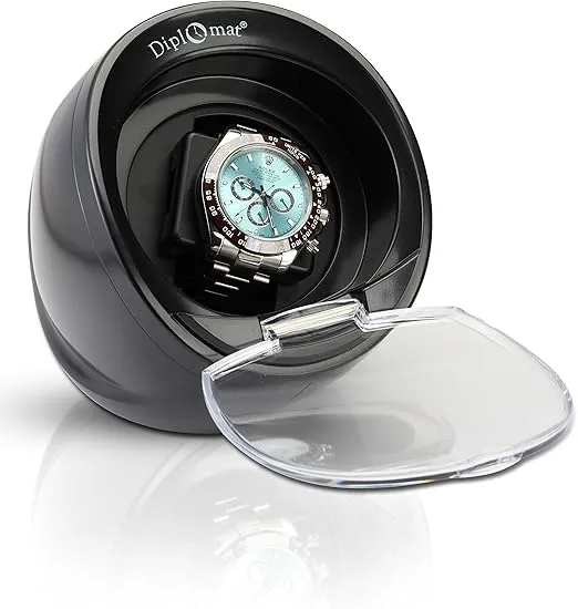 Diplomat Single Black Watch Winder with Built In IC Timer
