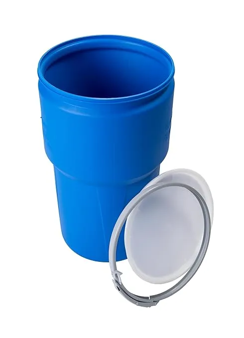 Eagle 14 Gallon Plastic Drum with Lid, Metal Lever-Lock, 26.5"x15", Open Head Lab Pack Drum Made of Durable, Lightweight HDPE, Withstands Weather and Chemicals, Made in USA, Blue, 1610MB