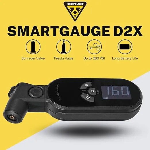 Topeak TSGD2X SmartGauge D2X Digital Tire Pressure Gauge Black ?11.8 x 4.2 x 1.9 cm / 4.6” x 1.7” x 0.7”
