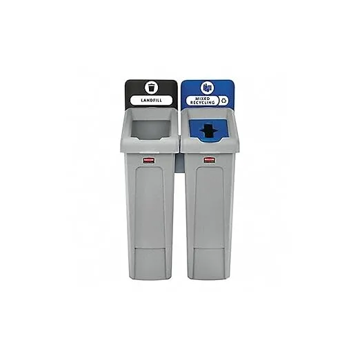 Rubbermaid Commercial Products Slim Jim Recycling Station 2-Stream Landfill/Mixed Recycling Bin/Can/Kit/Station, 23-Gallon, for Offices/Home/Higher Education/Commercial Facilities
