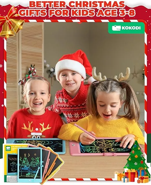 KOKODI LCD Writing Tablet, 10 Inch Colorful Toddler Doodle Board Drawing Tablet, Erasable Reusable Electronic Drawing Pads, Educational and Learning Toy for 3-6 Years Old Boy and Girls