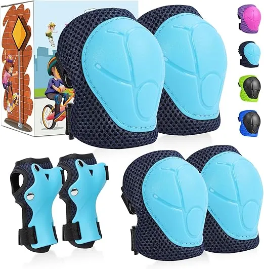 SAMIT Knee Pads for Kids 3-8 Years Boys Girls Protective Gear Set Toddler Knee and Elbow Pads with Wrist Guards 6 in 1 Safety Gear Set for Skating Cycling Bike Rollerblading Scooter Roller Skates