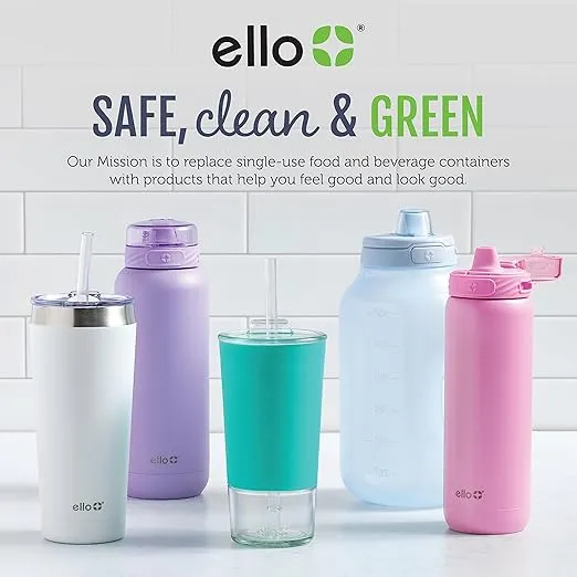Ello Impact Reusable Hard Plastic Straws with Cleaning Brush, 8 Piece, Rosewater