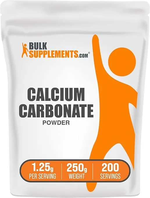 BulkSupplements.com Calcium Carbonate Powder - Calcium Supplements for Bone Health - Unflavored - 1250mg (500mg of Calcium) per Serving, 200 Servings (250 Grams - 8.8 oz)