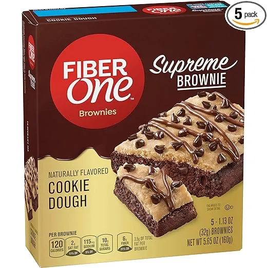 Fiber One Supreme Brownies, Cookie Dough, Snack Bars, 1.13 oz, 5 ct
