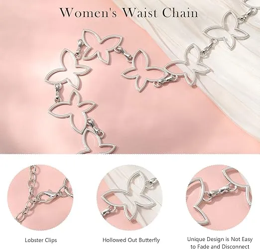 AWAYTR Waist Chains Belts for Women - Rhinestone Gold Silver Chain Belts for Dresses