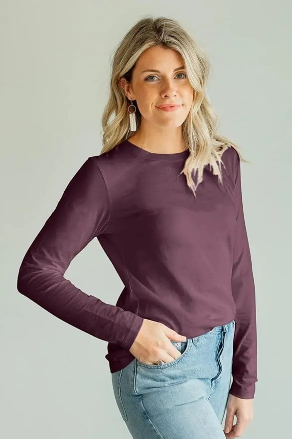 Women's 100% Organic Pima Cotton Relaxed Long Sleeve Crew Neck T-Shirt