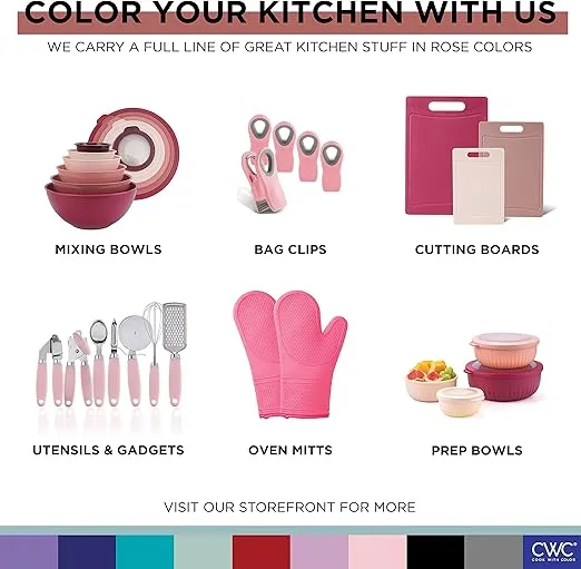 COOK WITH COLOR Prep Bowls with Lids- Wide and Deep Nesting Plastic Small Mixing Bowl Set with Lids, 8 Piece Set - Wide Bowls, Rose