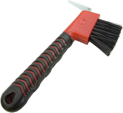 Intrepid International Rubber Handle Hoof Pick w/Brush for Horses, Hoof Pick for Easy Horse Hoof Cleaning, Horse Grooming Supplies