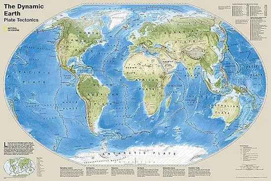 National Geographic Dynamic Earth, Plate Tectonics Wall Map (Poster Size: 36 x 24 in) (National Geographic Reference Map)