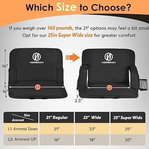 HOPERAN Heated Stadium Seats for Bleachers with Back Support and Wide Cushion, Extra Portable Bleacher Seat Foldable Stadium Chair, USB 3 Levels of Heat, 5 Pockets for Outdoor Camping Games Sports
