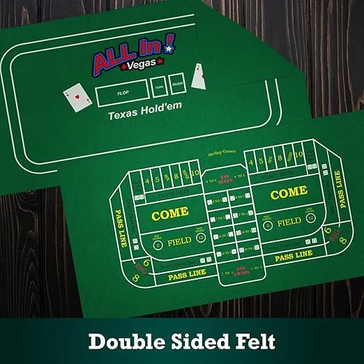 STERLING Games Poker Blackjack Craps Felt Layout, 72" x 36" Double Sided Mat for Casino Style Home Gaming Table Top Cover Cloth Mat