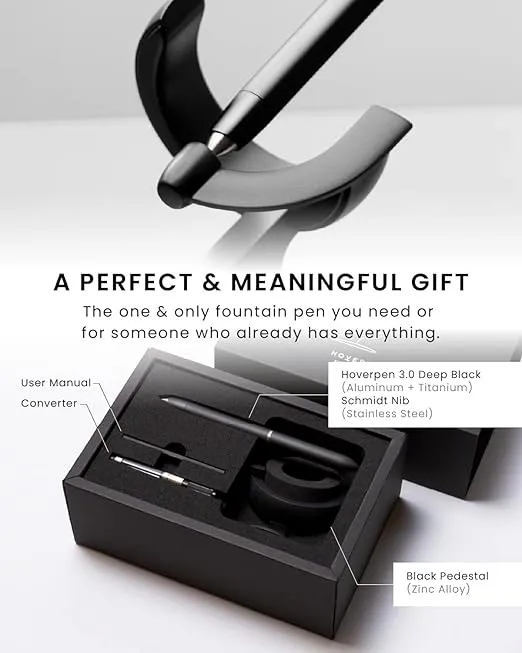 novium Hoverpen Future Edition - Fountain Pen Made of Metal, Fine Nib, Futuristic Aesthetic, Desk Luxury Pen, Free Spinning Executive Pen, Signing Pen, Gifts for Dad (Deep Black)