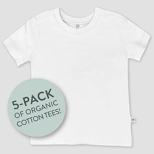 HonestBaby Multipack Short Sleeve T-Shirt Tee 100% Organic Cotton Infant Baby, Toddler, Little Kids Boys, Girls, Unisex