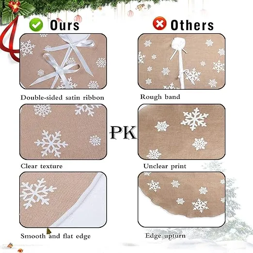 MACTING Countryside Burlap Tree Skirt Christmas 30 Inch White Snowflake Printed Xmas New Year Holiday Decorations Indoor Outdoor