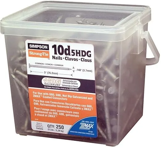 Simpson Strong-Tie 10D5HDG-R Strong-Drive SCN SMOOTH-SHANK CONNECTOR Nail 3 in. x 0.148 in. HDG (250-Qty)