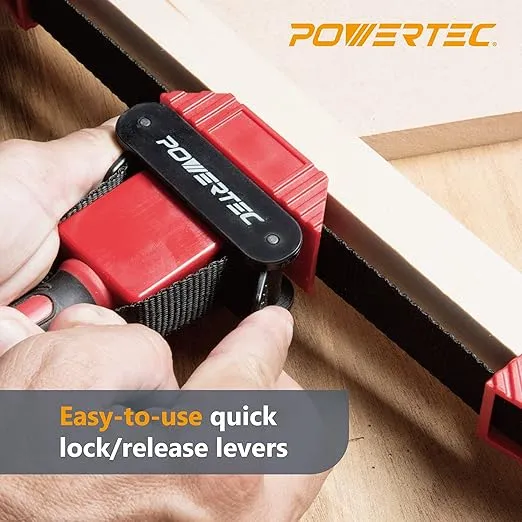 POWERTEC Strap Clamps for Woodworking – Quick Release Band Clamps with Ergonomic Handle, Adjustable Picture Frame Clamp, 13 ft Strap Belt Clamps for Cabinets and Drawers (71122)