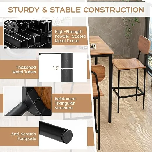 Tangkula Bar Height Table and Chairs, Counter-Height Dining Table Set, Pub Table and Chairs Set of 4, Space-Saving Dinette Set for Breakfast Nook