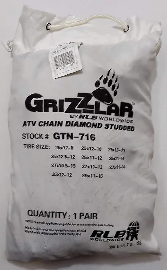 GTN-716 ATV Diamond Studded Tire Chains 25x12-9, 25x12-10, 25x12-11, 25x12-12, 25x12.5-12, 26x11-12, 26x11-14, 26x11-15