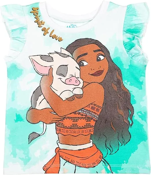 Disney Frozen Moana Princess Tiana Floral Peplum T-Shirt and French Terry Shorts Outfit Set Toddler to Big Kid