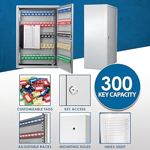 Barska Adjustable Key Cabinet Lock Box with Colorful Key Tag Labels - 300 POSITION - KEY LOCK