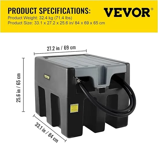VEVOR Portable Diesel Tank, 58 Gallon Capacity, Diesel Fuel Tank with 12V Electric Transfer Pump, Polyethylene Diesel Transfer Tank for Easy Fuel Transportation, Black