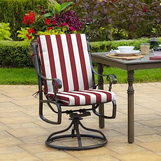 Arden Selections Outdoor Dining Chair Cushion 20 x 20, Rain-Proof, Fade Resistant, 20 x 20, Ruby Red Cabana Stripe