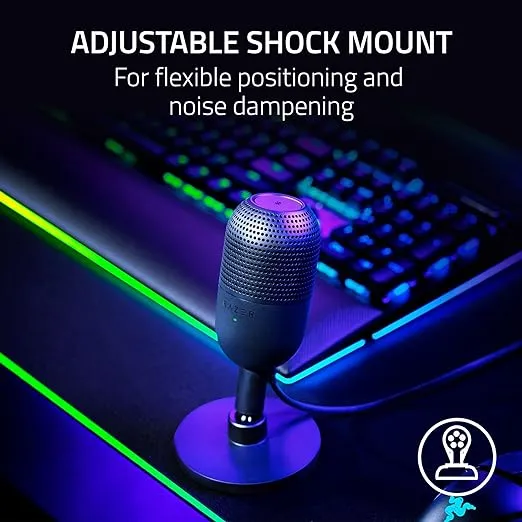 Razer Seiren V3 Mini USB Microphone: Condenser Mic - Supercardioid Pickup Pattern - Tap-to-Mute Sensor with LED Indicator - Shock Absorber - Ultra Compact - PC, Discord, OBS Studio, XSplit - Black