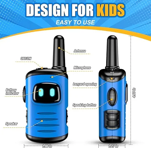 Walkie Talkies Toys for Kids 3-6: DASTION-99 Mini Robots Walkies Talkie for 3 4 5 6 Year Old Boys Toys for 3-5 Year Old Boy Outdoor Games Christmas Birthday Gifts for Kids Blue 2 Pack