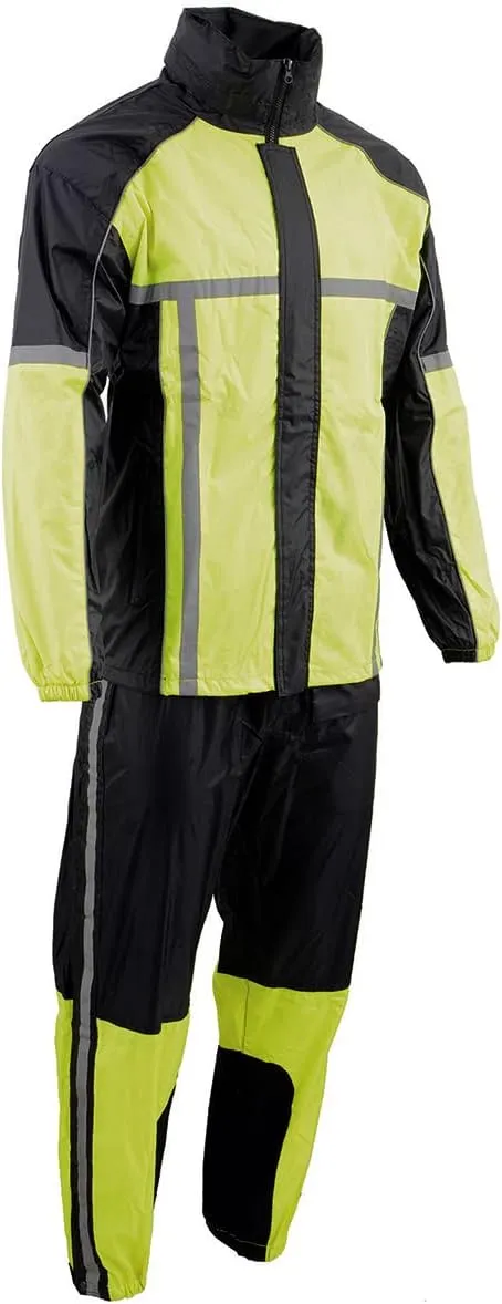 Milwaukee Leather MPM9510 Men's Black Water-Resistant Motorcycle Rain Suit with Hi Vis Reflective Tape