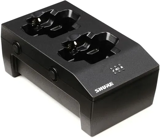 Shure SBC200-US Dual Docking Charger with PS45US Power Supply, Recharging Station Charges SB900A Batteries in-or-out of Transmitters, Run up to 4 SBC200 Stations off 1 Power Supply