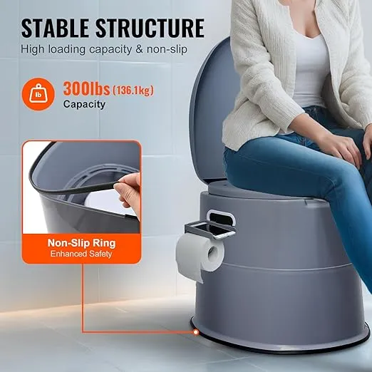 VEVOR RV Toilet for Camping, Portable Toilet with 1.3 Gal Detachable Inner Bucket & Removable Paper Holder, Commode with Dual Lids, Travel Toilet for Outdoor Camping Car Long Road Trips