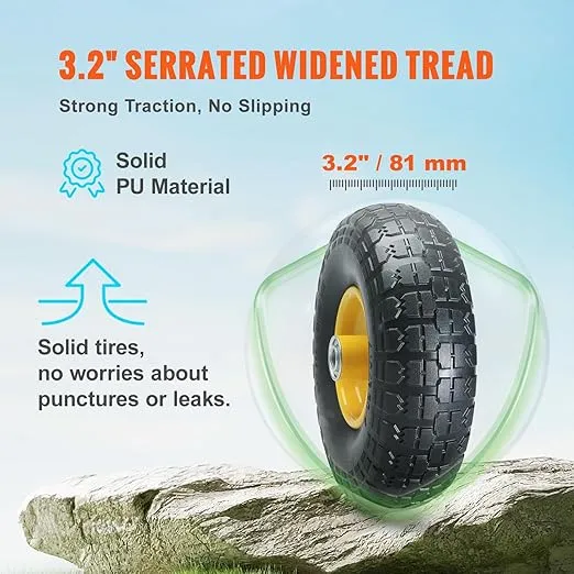 (2-Pack) VEVOR 10-Inch Solid Rubber Tires and Wheels, 4.10/3.50-4" Flat Free Tubeless Tires and Wheels with 5/8" Axle Bore Hole, Offset Hub, Perfect for Hand Truck, Utility Cart, Dolly, Garden Trailer