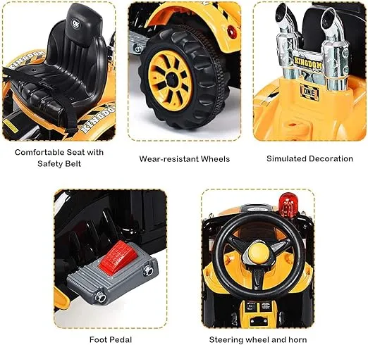 GLACER Ride on Excavator, 12V Battery Powered Digger w/ 2 Speeds, Forward & Backward, Front Loader Bucket, Horn, Safety Belt, Electric Construction Vehicles for Kids 3-8 Years Old (Yellow)