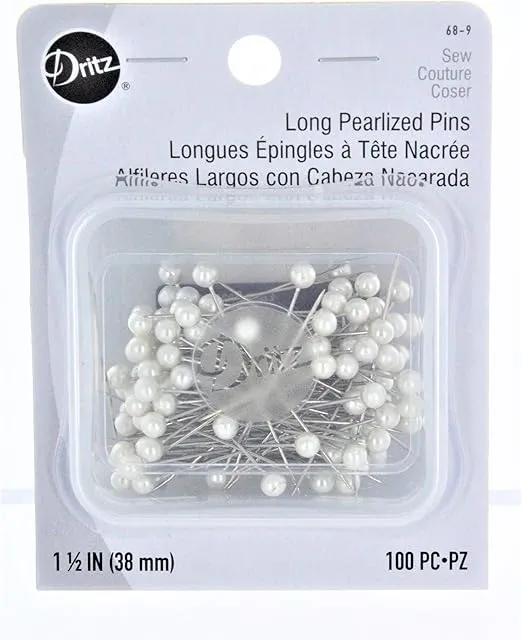 Dritz 68-9 Pearlized Pins, Long, White, 1-1/2-Inch (100-Count)