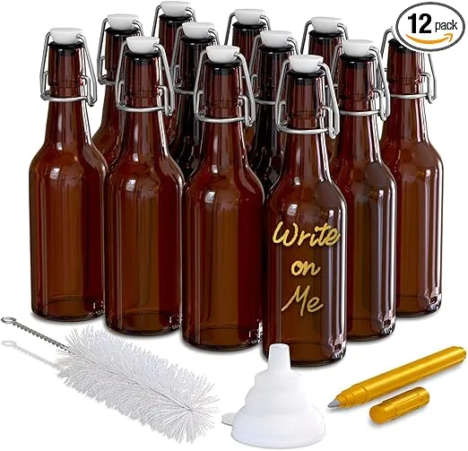 Nevlers 12Pack 8.5 oz Amber Glass Beer Bottles for Home Brewing |Thick Swing Top Glass Bottles with Airtight Lid | Sealable Glass Bottles with Lids for Kombucha Jar, Mead Bottles & Limoncello Bottles