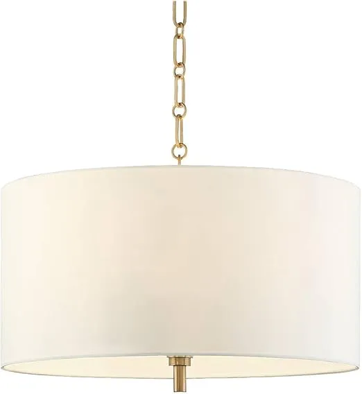 Possini Euro Design Pendant Light - 4 Light, White Linen Drum Shade, Contemporary Brass Warm Gold Pendant Light for Kitchen Islands, Living Rooms, Dining Rooms, and Foyers - 20" Wide, 11 1/2" High