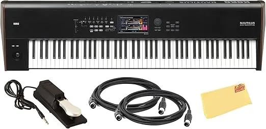 Korg Nautilus 88-Key Performance Synth w/Aftertouch Bundle with Sustain Pedal, MIDI Cables, and Austin Bazaar Polishing Cloth