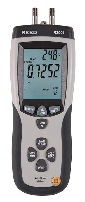 REED Instruments R3001 Pitot Tube Anemometer and Differential Manometer, with Air Volume (CFM/CMM)