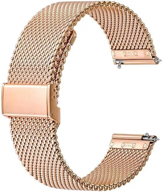 BISONSTRAP Metal Mesh Watch Band for Women and Men, 316L Stainless Steel Woven Watch Strap, 16mm, Rose Gold