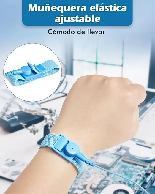 VASTAR ESD Anti-Static Wrist Strap Components, Wristband Grounding Bracelet, Adjustable Wrist Strap with Grounding Wire, Alligator Clip, Extendable Long Cord with Thermal Paste Pale Blue