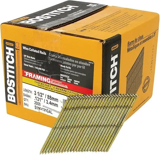 BOSTITCH S16D131GAL-FH 28 Degree 3-1/2-Inch by .131-Inch Wire Weld Galvanized Framing Nails (2,000 per Box)
