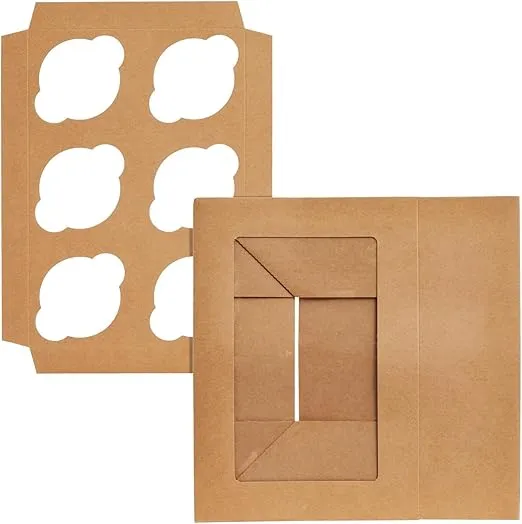 Juvale 24 Pack 6 Count Cupcake Boxes with Windows - To Go Containers for Bakery, Desserts, Muffins (Kraft Paper, 3.7x4.2x3.7 in)