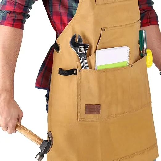 WHITEDUCK Canvas Work Apron for Men- Woodworking Apron 24oz with 7 Pockets & Cross Back Straps- Workshop, Mechanic, Carpenter