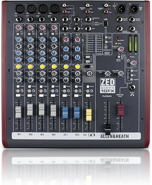 Allen & Heath ZED60-10FX - Touring Quality Audio Mixer with 2 Mic/Line, 2 Mic/Line/DI, 3 Stereo Line, Onboard FX and USB I/O (AH-ZED60-10FX)
