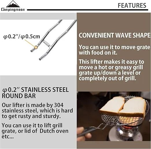 camping moon 11 inch Anti-Scald Stainless Steel Barbecue Cooking Grill Grate Lifter S200