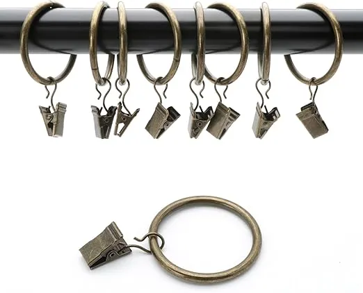 44 Pack Metal Curtain Rings with Clips, Drapery Clips with Rings, Curtain Hangers Clips, Drapes Rings 1 inch Interior Diameter,Bronze