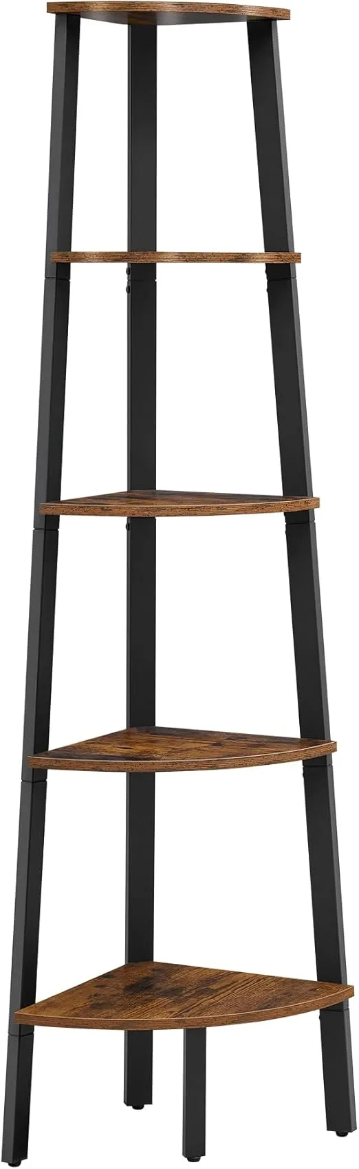 VASAGLE Corner Shelf, 5-Tier Corner Bookshelf, Storage Shelving Unit, Plant Stand for Living Room, Industrial Accent Furniture with Steel Frame, Rustic Brown and Black ULLS35X